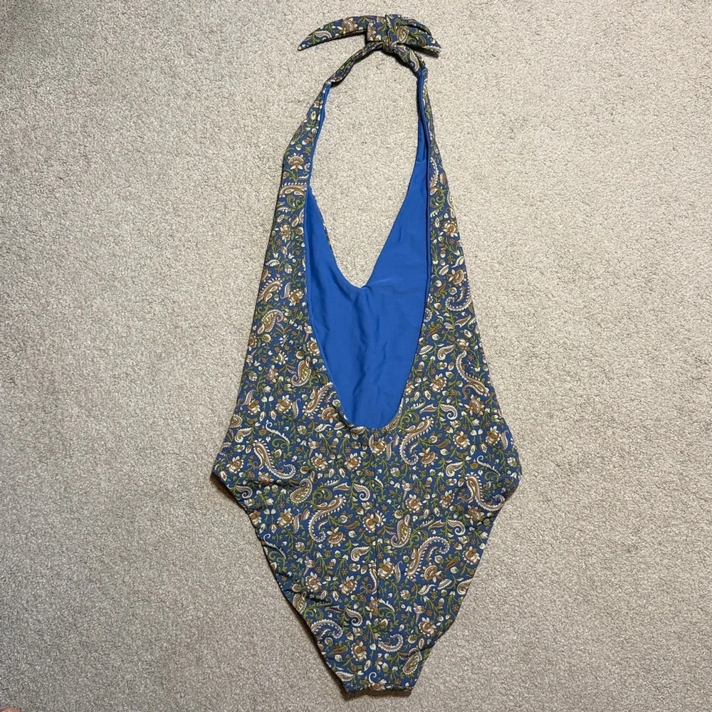 NWOT Veronica Beard Salis Paisley Plunging Halter One-Piece Swimsuit - Picture 4 of 6